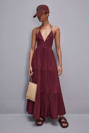 Patrizia Pepe Ankle-length Bare-back Pleated Dress Lila | ILYFE9051