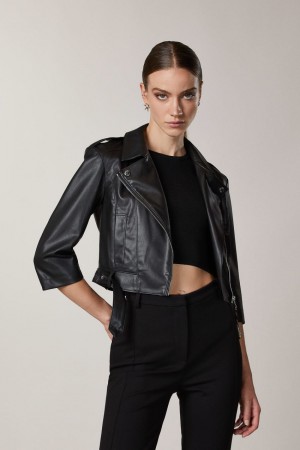 Patrizia Pepe Coated Fabric Biker Jacket Fekete | NEKOG5396