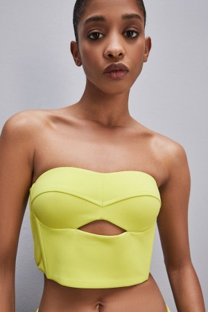 Patrizia Pepe Cut-out Bustier Top In Sablé Crepe Fabric Sárga | SBFDT3217