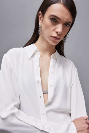 Patrizia Pepe Essential Crepe Long-sleeved Shirt Fehér | OWTIH5247