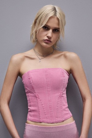 Patrizia Pepe Essential Denim Bustier Rózsaszín | QEFHI5617