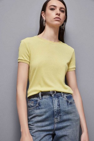 Patrizia Pepe Essential Short-sleeved Sweater Sárga | TNMJC3649