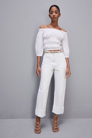 Patrizia Pepe Essential White Bull Denim Pants Fehér | GNYLB7415