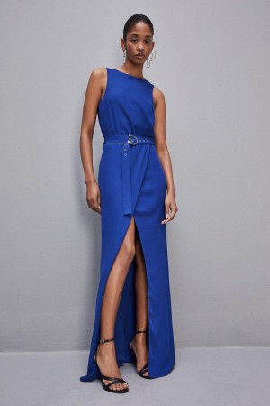 Patrizia Pepe Extra Long Soft Sleeveless Dress In Twill Világos Kék | HTUEP6134