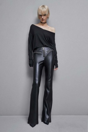 Patrizia Pepe Faux Leather High-waisted Flared Pants Fekete | YQFBC3260