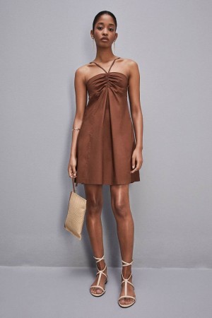 Patrizia Pepe Flared Mini Dress With Bare Shoulders Barna | NAGMR6895