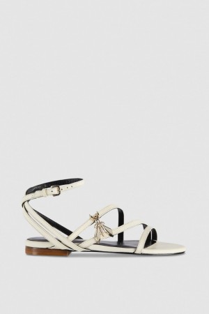 Patrizia Pepe Flat Leather Sandals Bézs | SLCIT1748