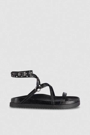 Patrizia Pepe Flat Sandals With Laces Fekete | UPNCO8760