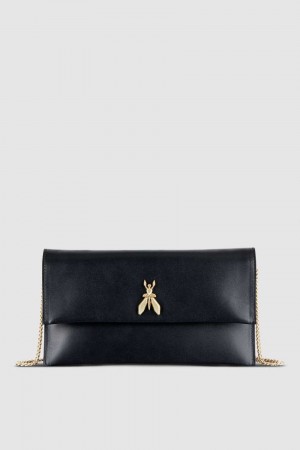 Patrizia Pepe Fly Leather Clutch Bag With Chain Fekete | BIAZX8503