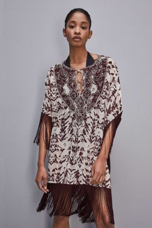 Patrizia Pepe Hand-embroidered Kaftan With Georgette Fringing Színes | EWTQO9057