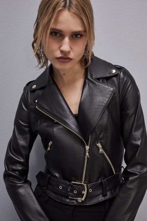 Patrizia Pepe Leather Biker Jacket Fekete | ZLEKQ0872