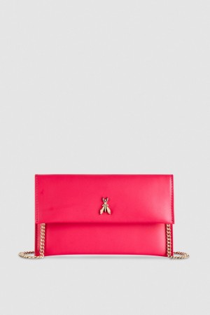 Patrizia Pepe Leather Clutch Bag With Chain Shoulder Strap Rózsaszín | DXWPN2905