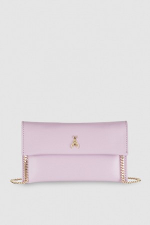 Patrizia Pepe Leather Clutch Bag With Chain Shoulder Strap Lila | DWQMC4120