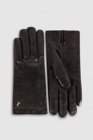 Patrizia Pepe Leather Gloves Fekete | BZYFQ9452