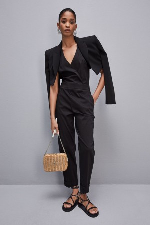 Patrizia Pepe Long Jumpsuit In Stretch Cotton-blend Poplin Fekete | HWIPL8073