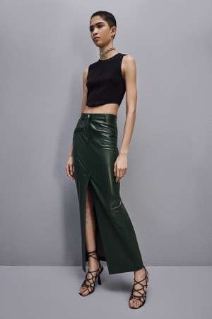 Patrizia Pepe Long Skirt In Coated Fabric Zöld | EVJBA8941