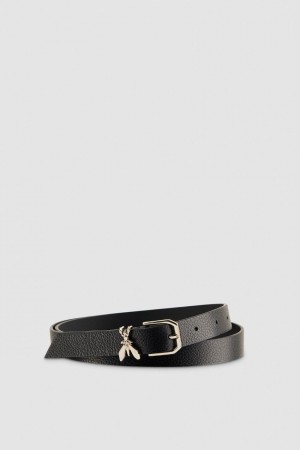 Patrizia Pepe Low-waist Hammered Leather Belt Fekete | KPAZC9602