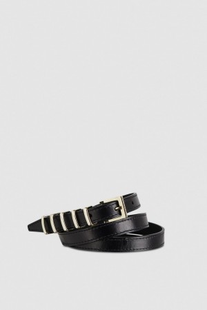 Patrizia Pepe Low-waisted Leather Belt Fekete | UJNQV6392