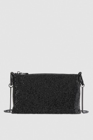 Patrizia Pepe Maxichain Rhinestone Clutch Bag Fekete | AVWKZ9268