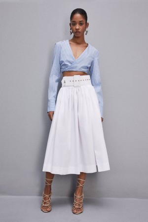 Patrizia Pepe Midi Flared Skirt With Belt Fehér | CBKVJ0728