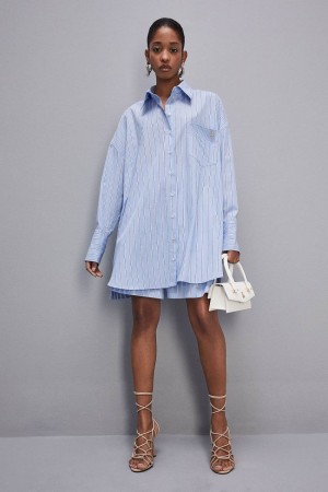 Patrizia Pepe Mini Over Shirt Dress Világos Kék | FRSOQ9540