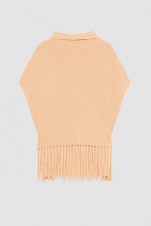 Patrizia Pepe Organic Wool Fringed Poncho Bézs | VOWCF7586