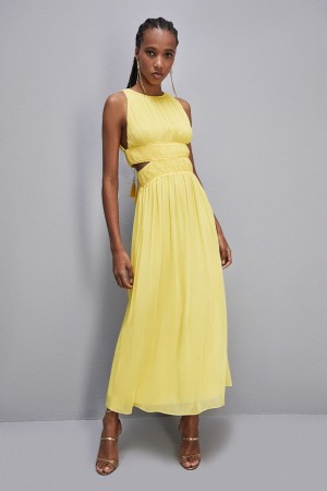 Patrizia Pepe Sleeveless Long Dress With Pleated Effect Sárga | QUGVR6980