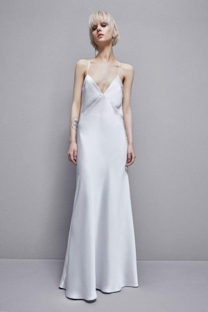 Patrizia Pepe Sleeveless Long Satin Dress Fehér | TYEBM7932