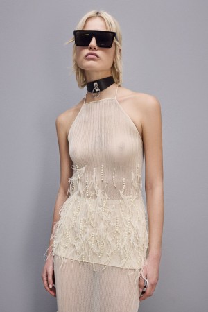 Patrizia Pepe Sleeveless Top With Feather And Pearl Embroidery Fehér | ZVSIF0798