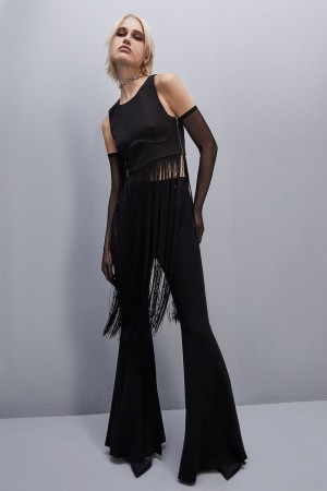 Patrizia Pepe Sleeveless Top With Fringes Fekete | ZGXML5721