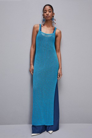 Patrizia Pepe Sleeveless Viscose Blend Mesh Dress Világos Kék | JGYUR1072