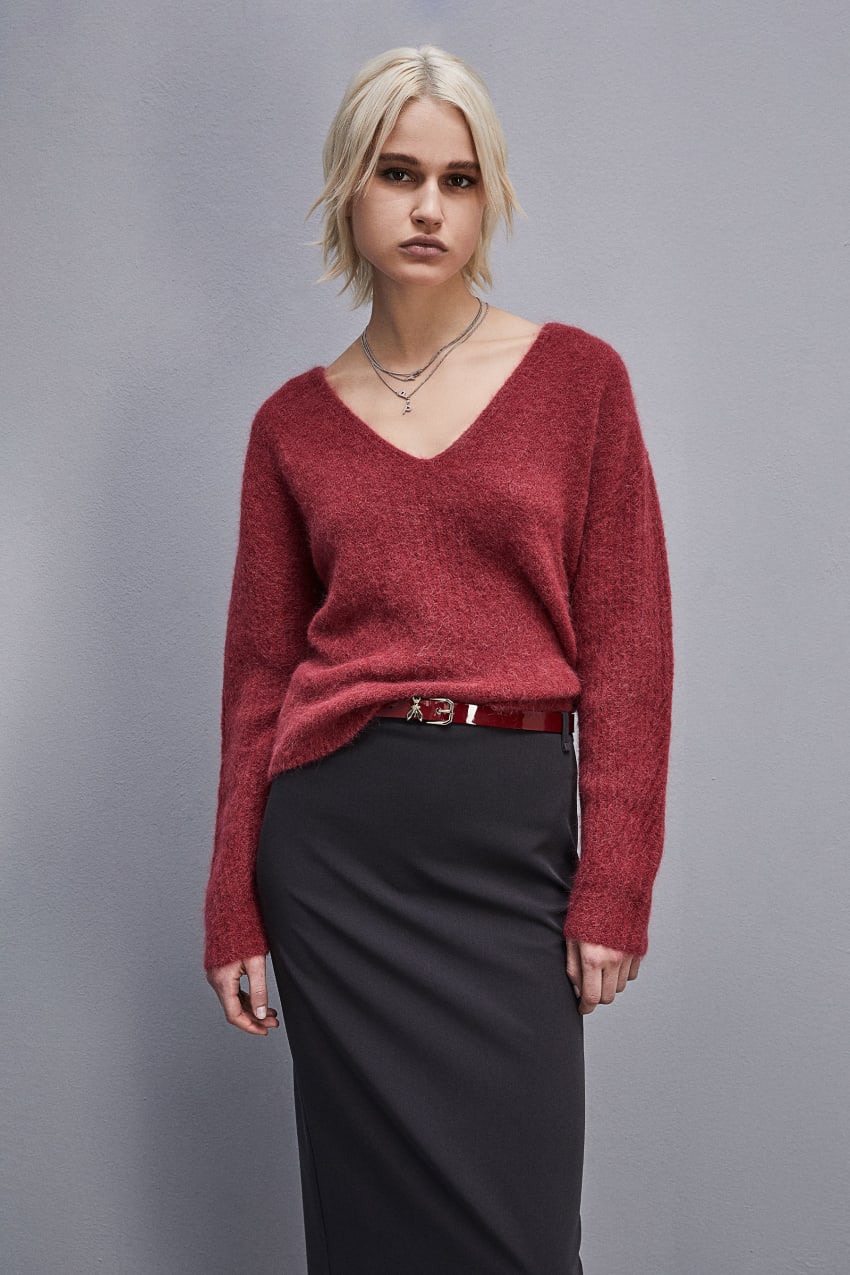 Patrizia Pepe Alpaca-blend Sweater With V-neck Piros | MRLBI7156