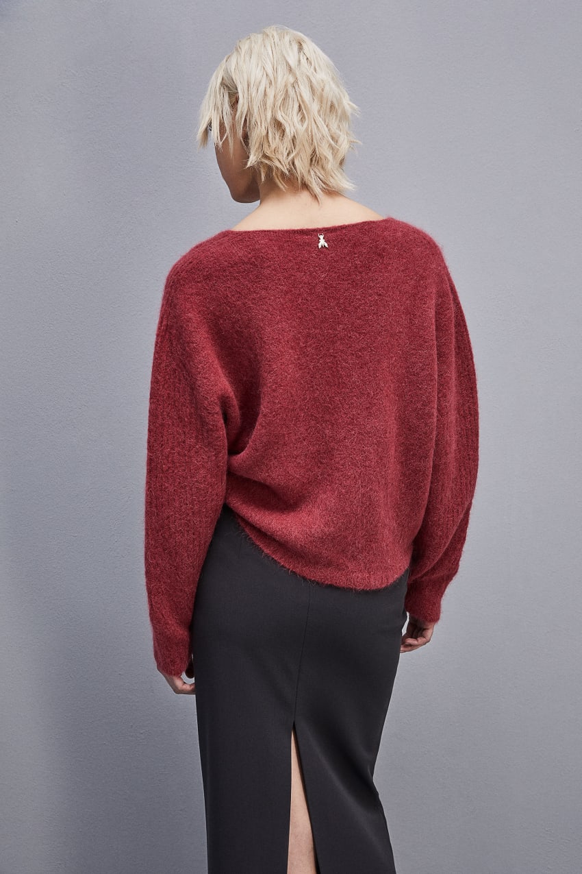 Patrizia Pepe Alpaca-blend Sweater With V-neck Piros | MRLBI7156