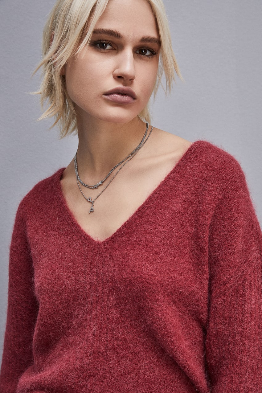 Patrizia Pepe Alpaca-blend Sweater With V-neck Piros | MRLBI7156