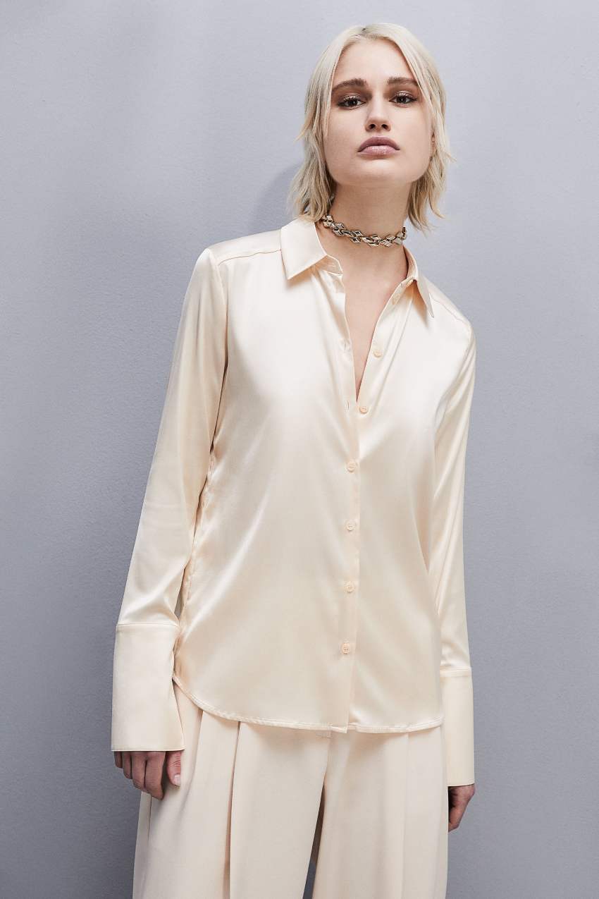 Patrizia Pepe Boyfriend-fit Satin Shirt Bézs | LCSVI3597