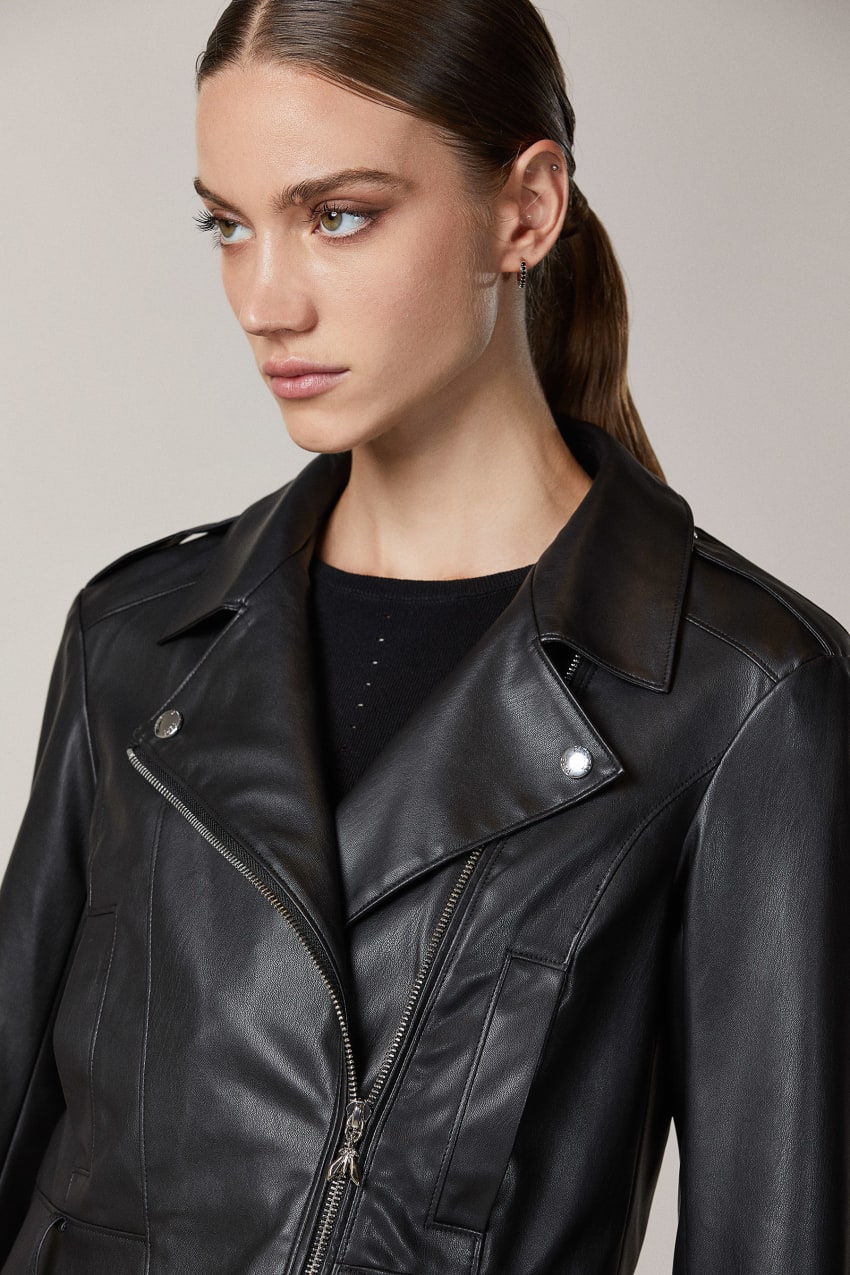 Patrizia Pepe Coated Fabric Biker Jacket Fekete | NEKOG5396