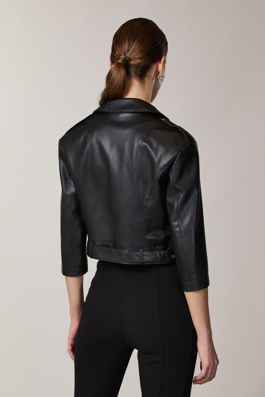 Patrizia Pepe Coated Fabric Biker Jacket Fekete | NEKOG5396