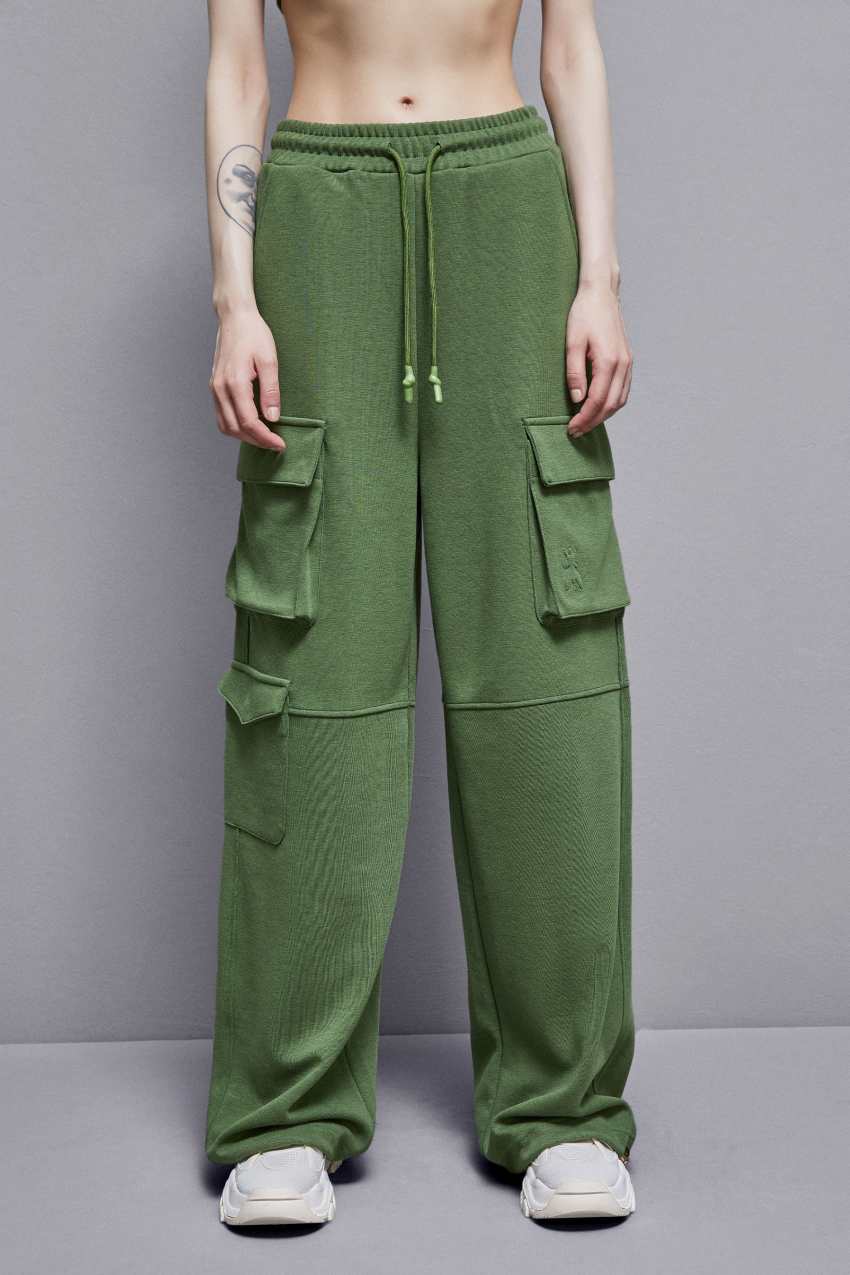 Patrizia Pepe Cotton Blend Fleece Cargo Pants Zöld | VUTDK9846