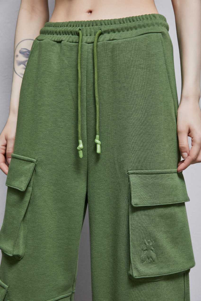 Patrizia Pepe Cotton Blend Fleece Cargo Pants Zöld | VUTDK9846