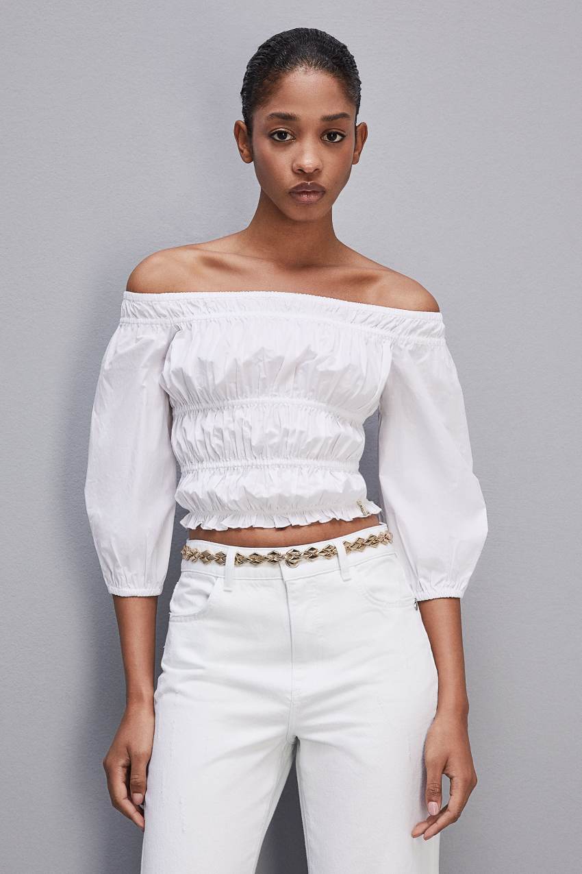 Patrizia Pepe Cotton Off-shoulder Top Fehér | SBJQP6514