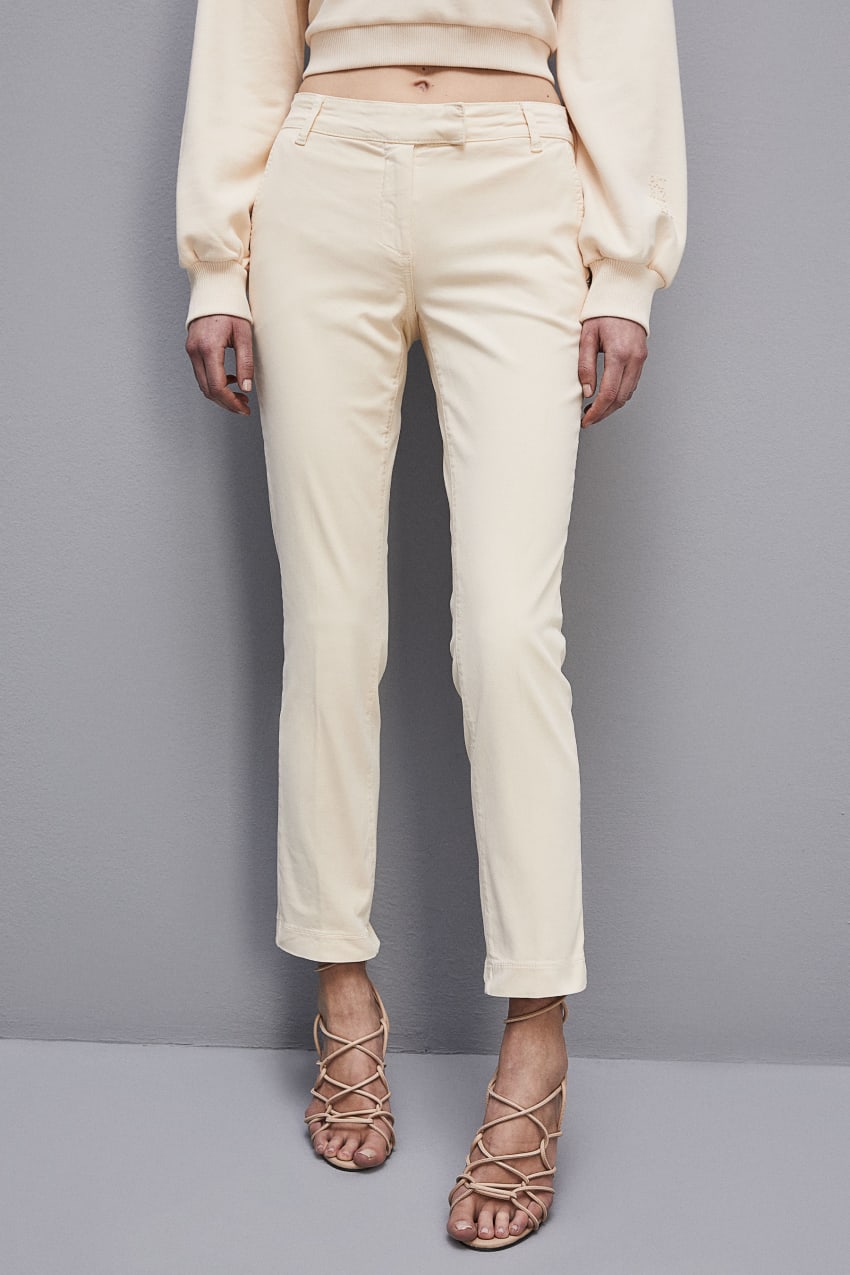 Patrizia Pepe Cotton Satin Chino Pants Bézs | WLIXY1034