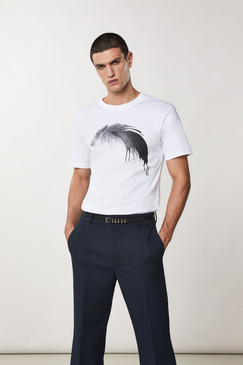 Patrizia Pepe Cotton T-shirt With Feather Print Fehér | KIARX4580