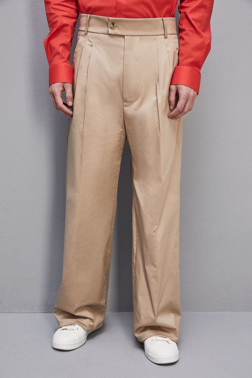 Patrizia Pepe Cotton Twill Pleated Pants Bézs | CIUBF9305