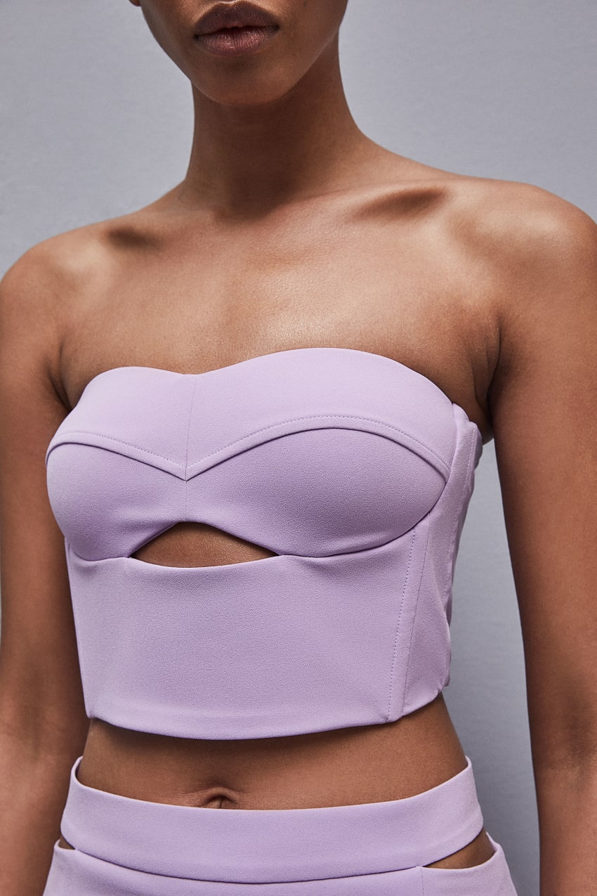 Patrizia Pepe Cut-out Bustier Top In Sablé Crepe Fabric Lila | GYARK7658