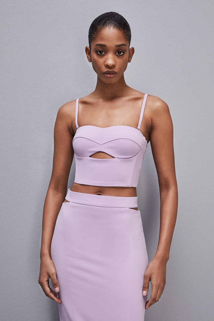 Patrizia Pepe Cut-out Bustier Top In Sablé Crepe Fabric Lila | GYARK7658