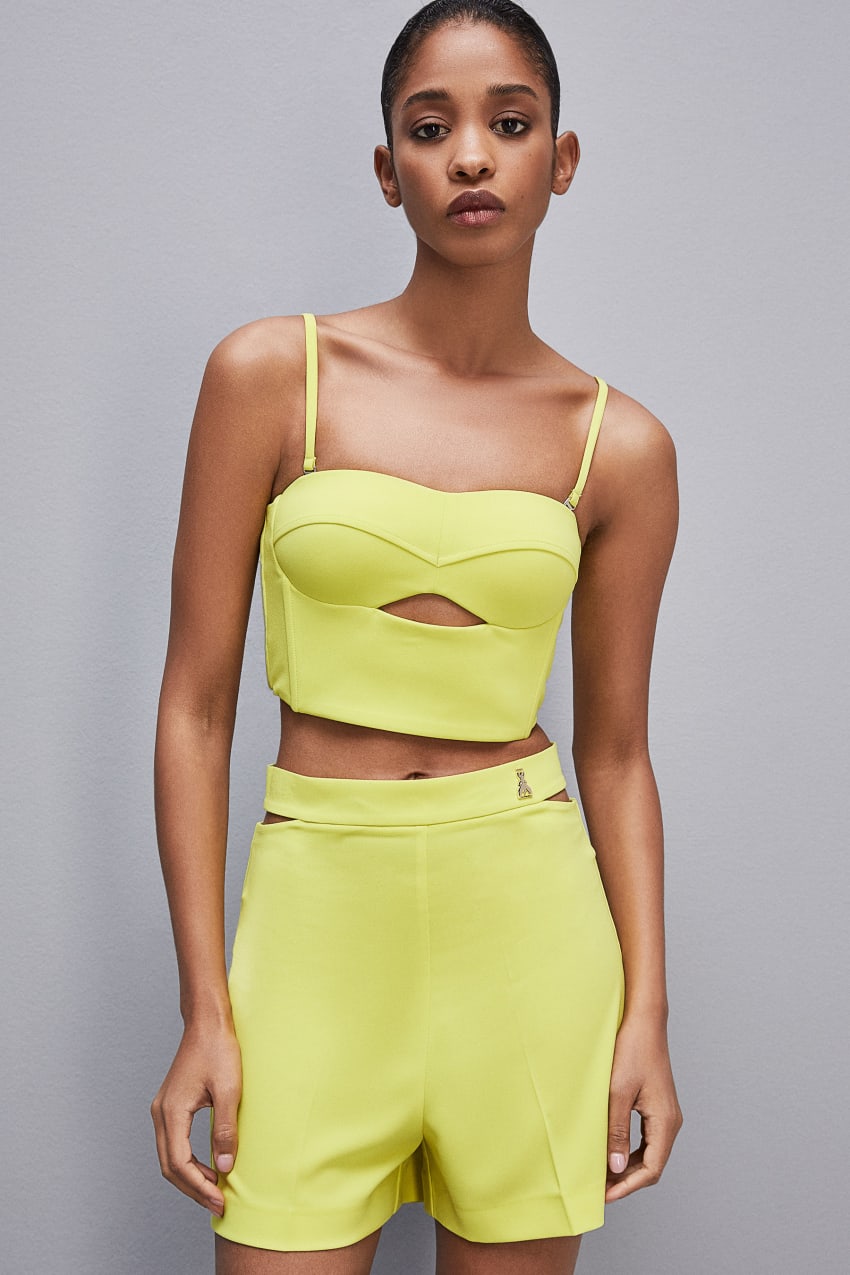 Patrizia Pepe Cut-out Bustier Top In Sablé Crepe Fabric Sárga | SBFDT3217