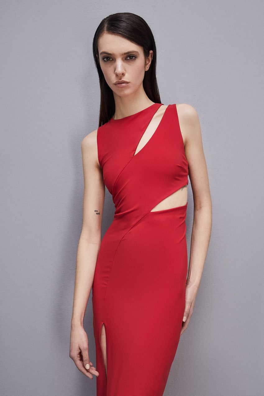 Patrizia Pepe Cut-out Jersey Dress Piros | YGNPO3957