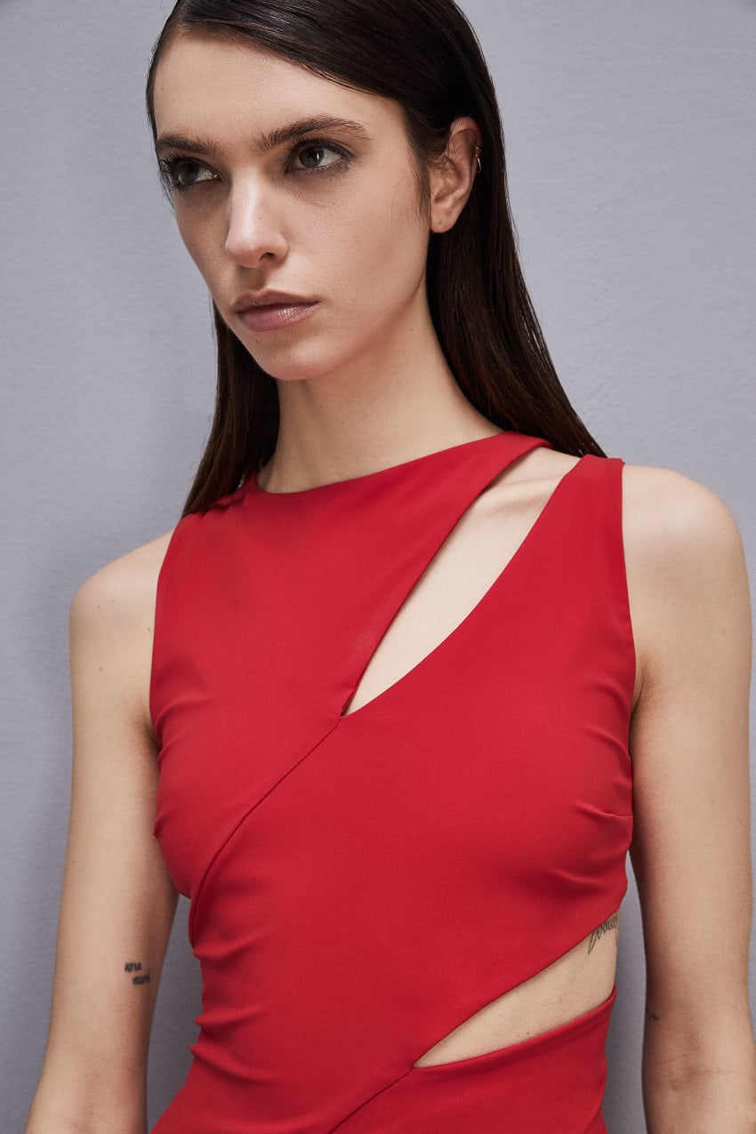 Patrizia Pepe Cut-out Jersey Dress Piros | YGNPO3957