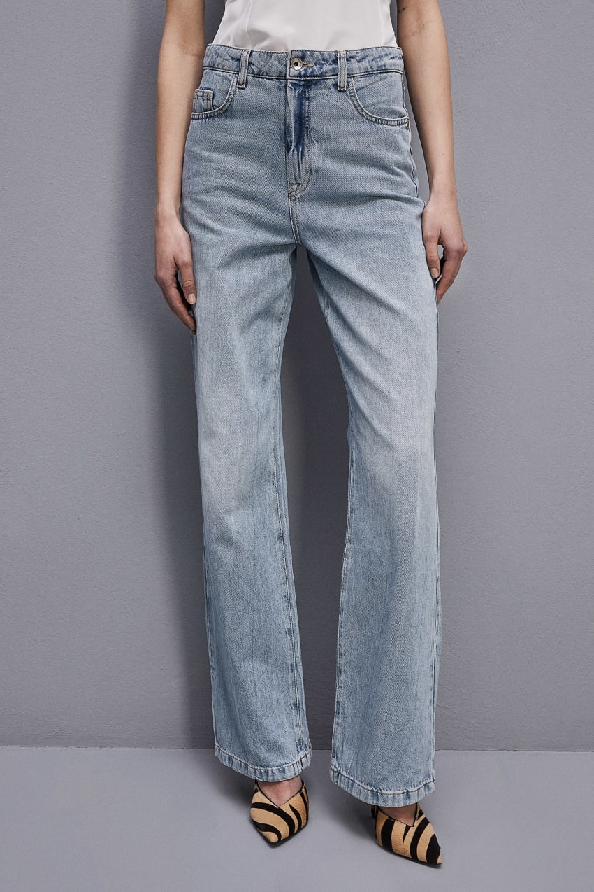 Patrizia Pepe Denim Pants With Rhinestones Világos Kék | XWJDL2356