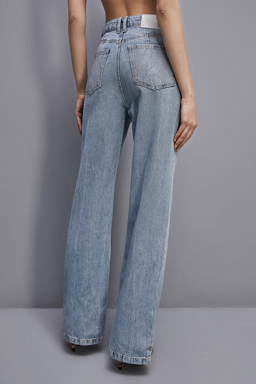 Patrizia Pepe Denim Pants With Rhinestones Világos Kék | XWJDL2356